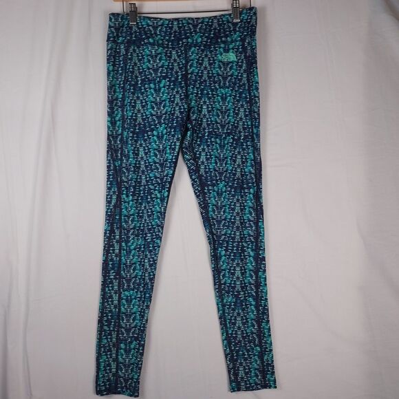 The North Face Compression Tight Legging MD Blue Teal Print Workout Yoga - Picture 1 of 8